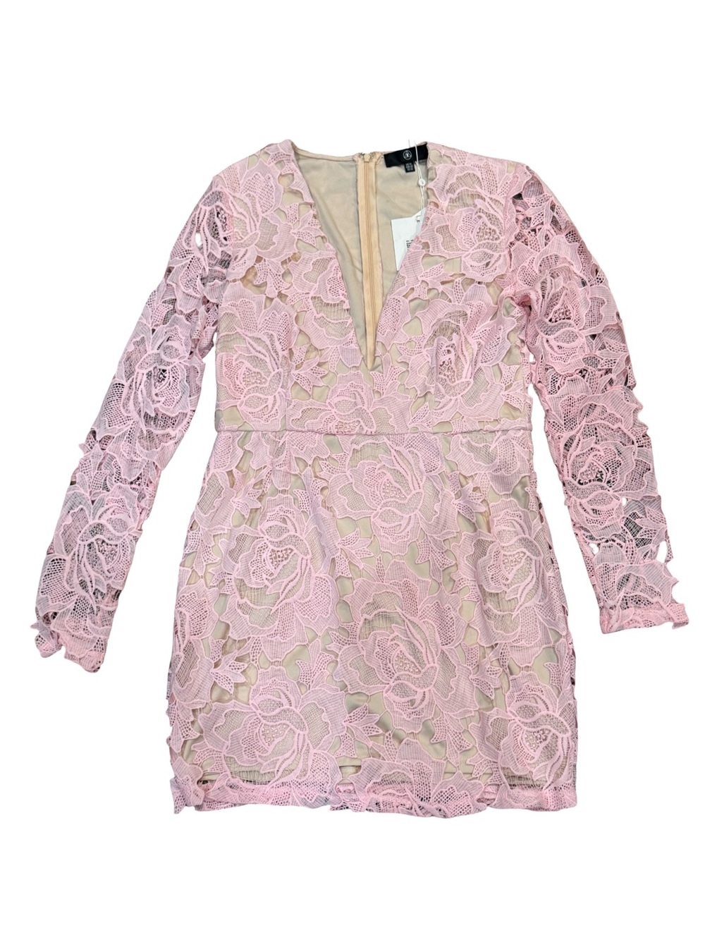 👛 Missguided Pink Long Sleeve Lace Mini Dress 👛